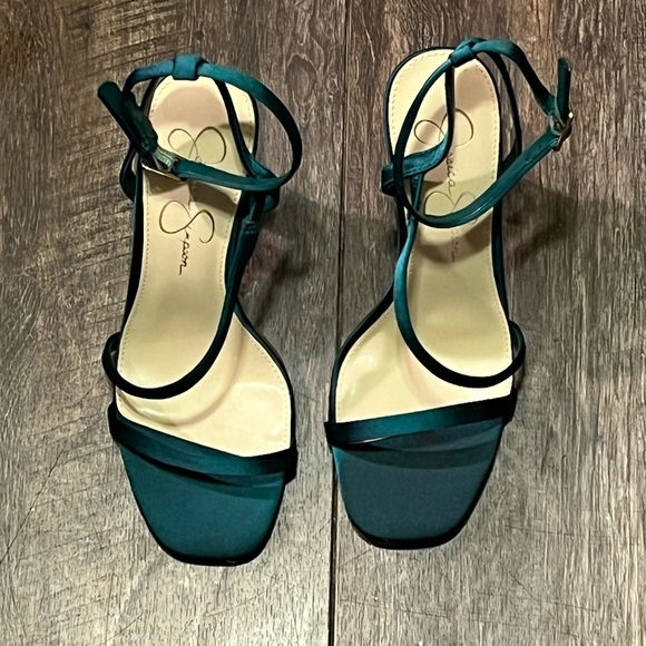 Jessica Simpson Teal Strappy Heels with Gem Accents - Picture 3 of 4